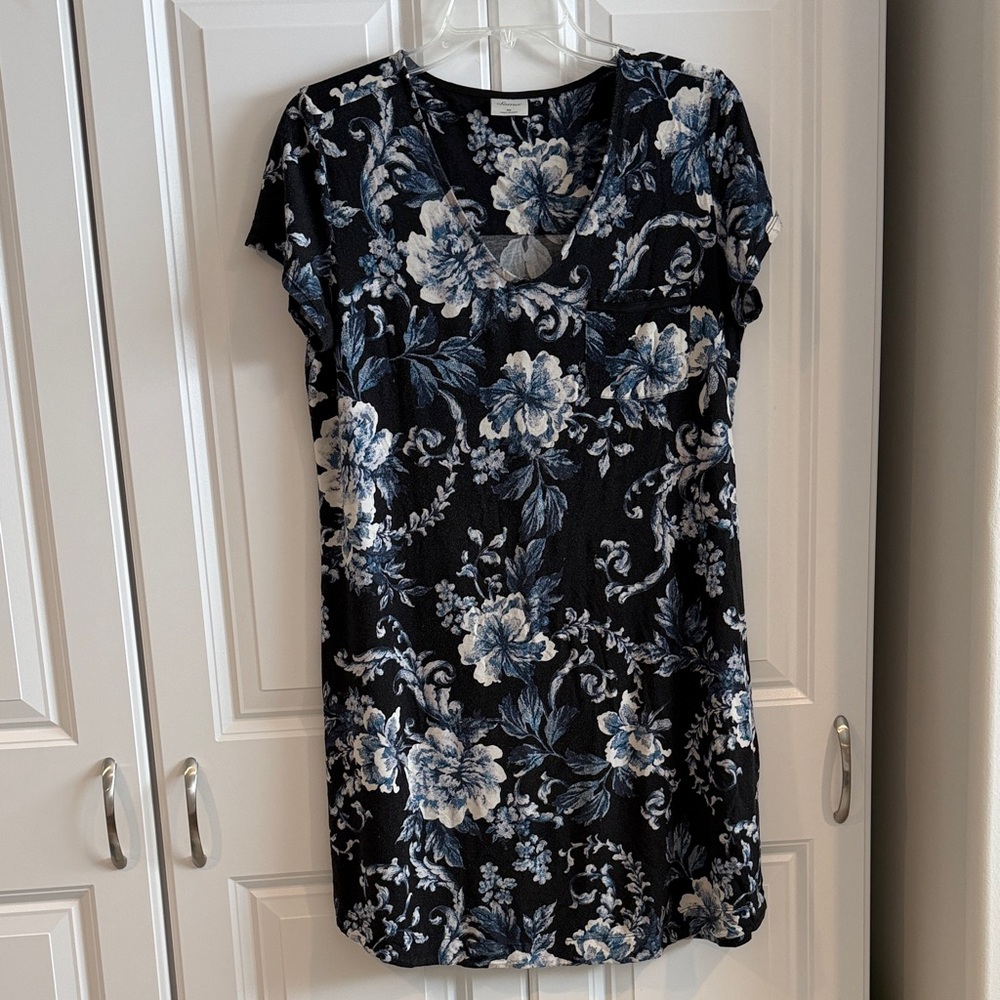 Soma Black and Blue Floral Pajama Dress